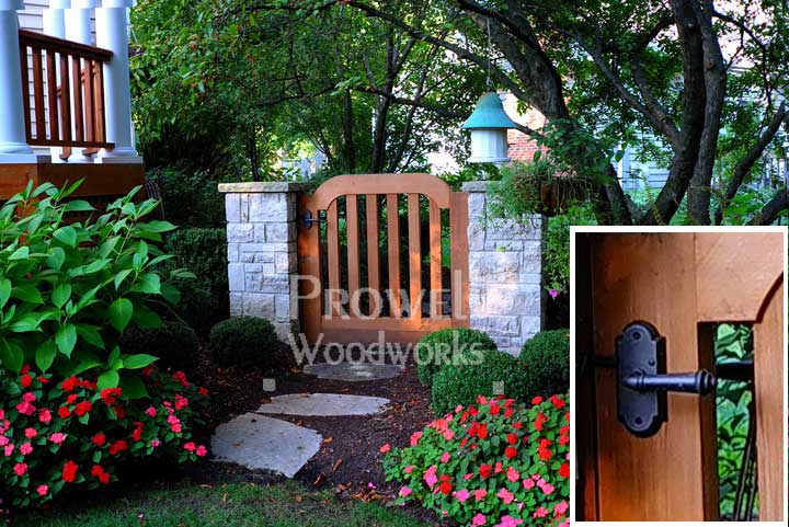 custom wood gate with bronze gate latch E701