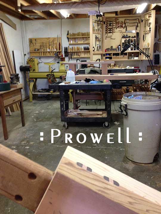 shop progress photo showing the wood joinery for the unusual garden gate #208.