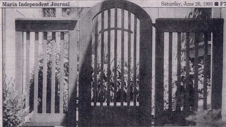 cropped photos of the Independent Journal newspaper featuring a Prowell garden gate