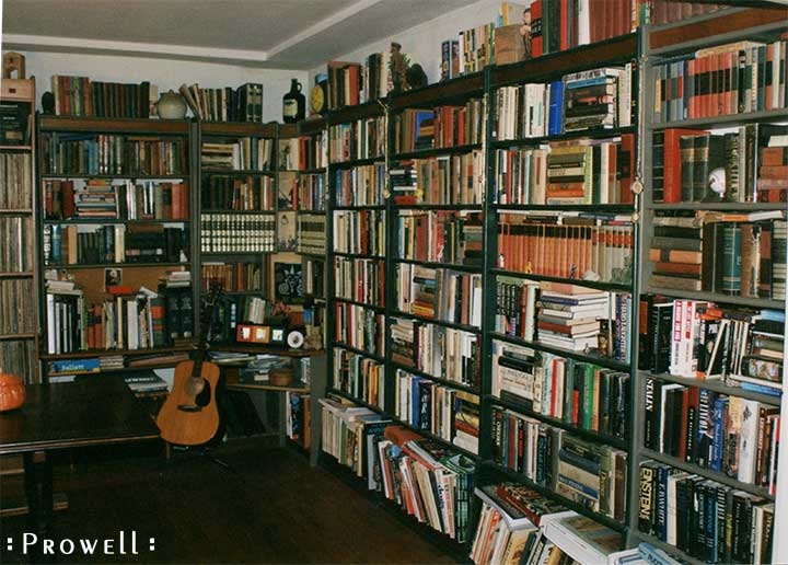 Prowell library and bookshelves.