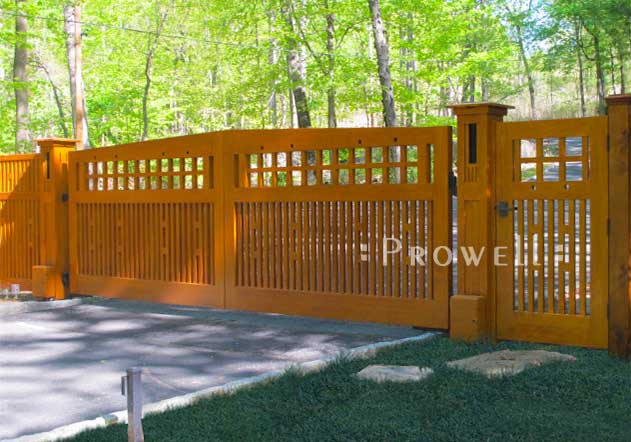 site photograph showing custom wood driveway gates #16 in New York Hudson Valley
