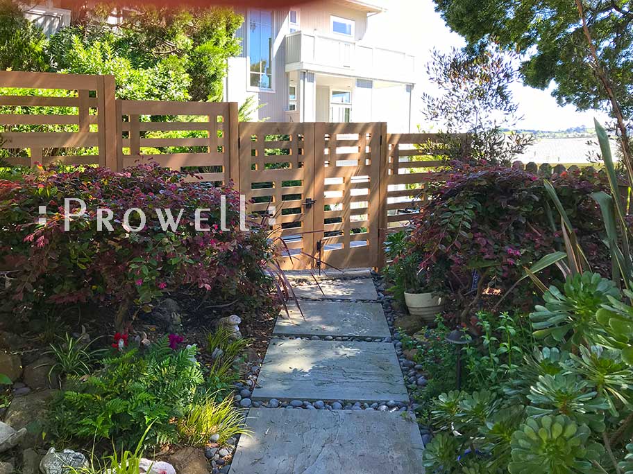 site photograph showing the double garden gates #114-5 on a sloping grade in Marin County, California