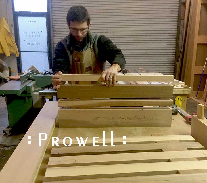 photo in the wood shop showing the assembly of modern gate #115.
