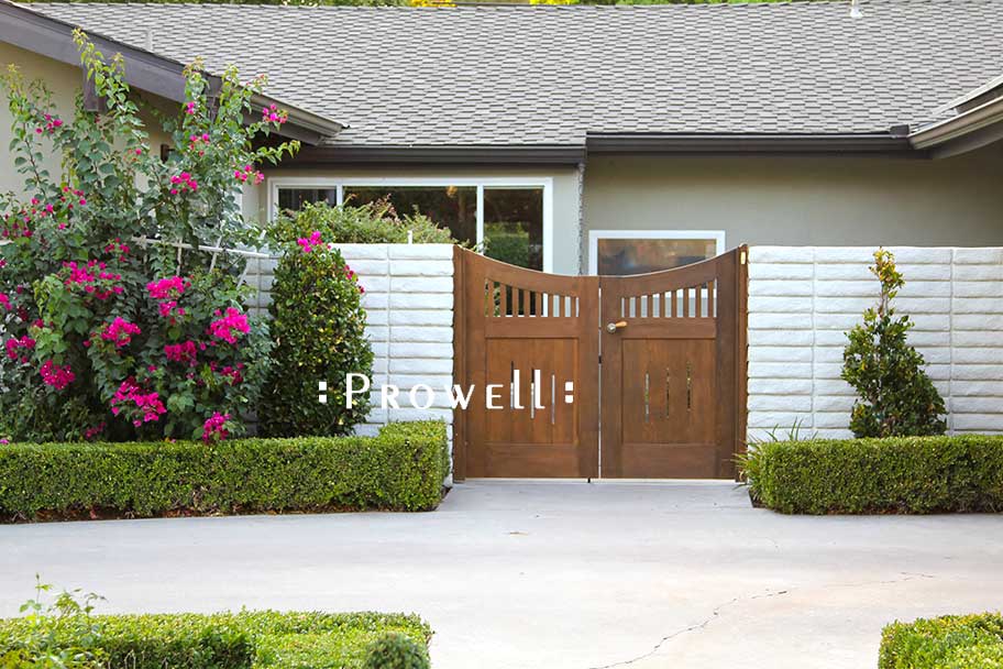 on site image of curved wooden gates #17-2 in Bakersfield, californiadouble wood gate #17, Prowell