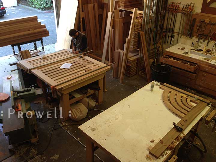 Progress photograph in the wood shop on how to build the contemporary garden gate #206