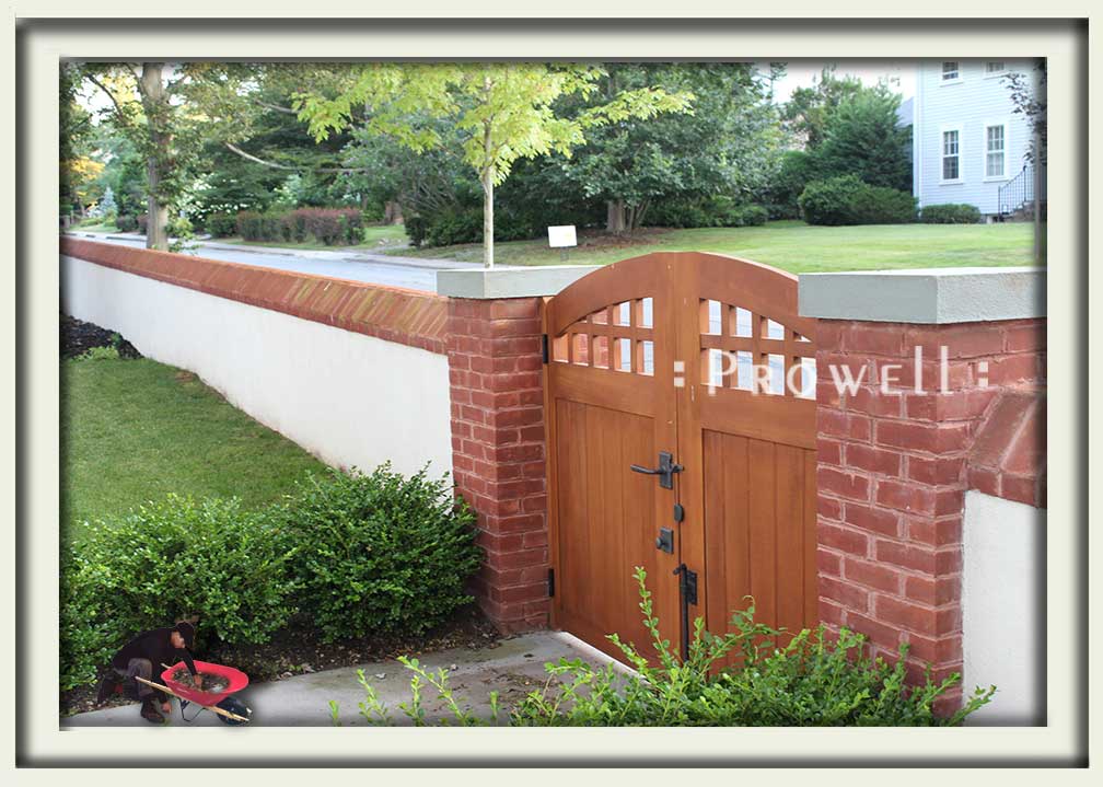 showing double arched wooden gate design in Newport beach, Rhode Island
