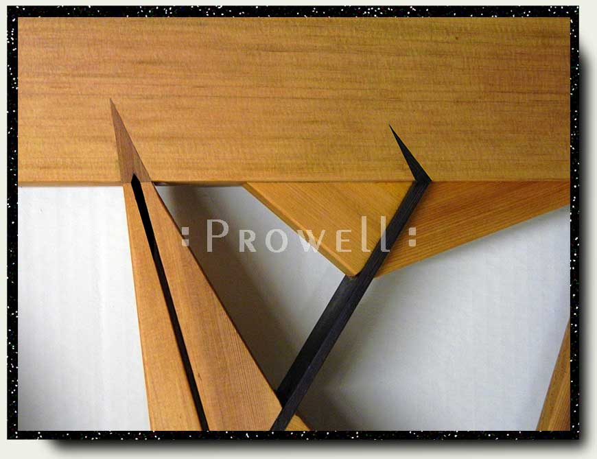 close-up photograph showing the detail woodworking for the abstract gate design #210