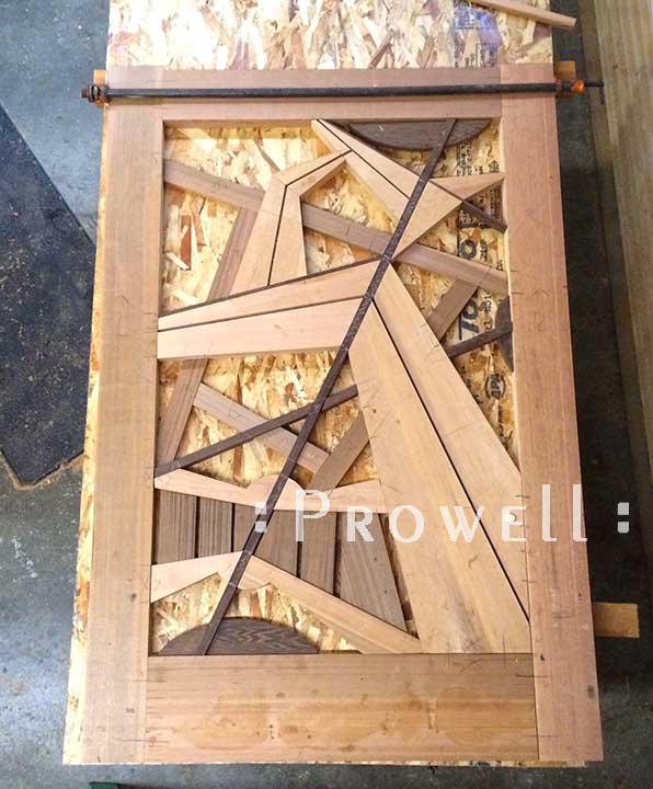 shop in-progress photo of the abstract gate design #210Unbelievable wood gates #210