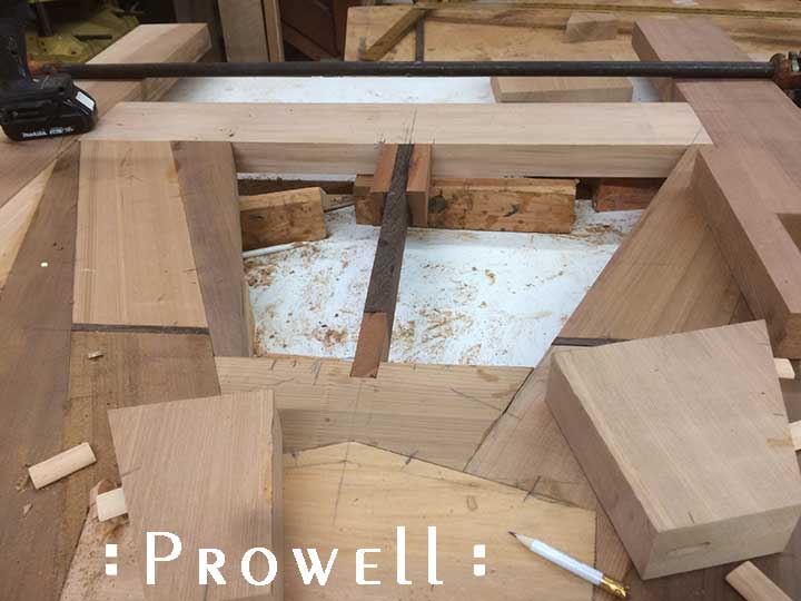 shop progress photograph of the top mast for the artistic wood gate #217