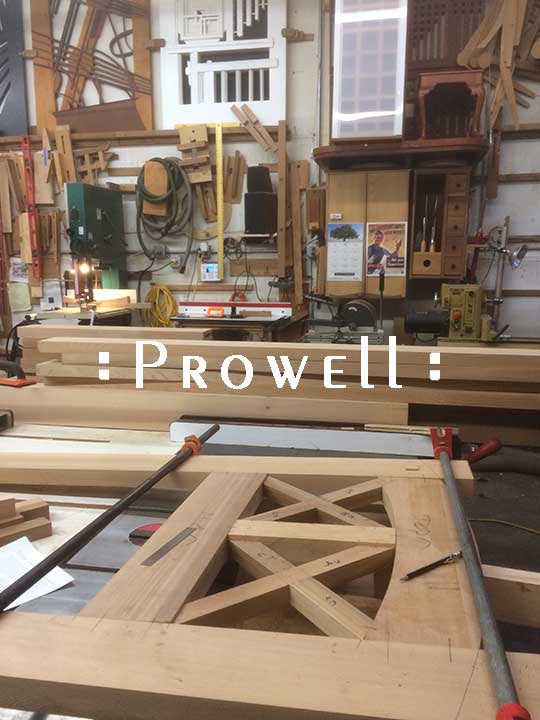 In-progress shop photos of wood gate #23-8bb. prowell woodworks