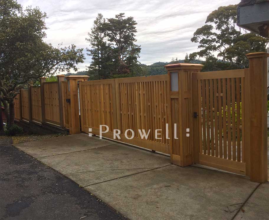 site photograph showing fence gate #32-6 in Mill Valley, California with matching driveway gates and fence.