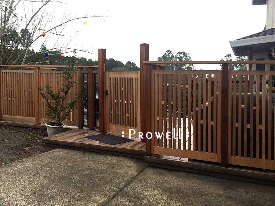 A site photo showing a closer view of picket gate #32-8 in Healdsburg, CA. prowell woodworks