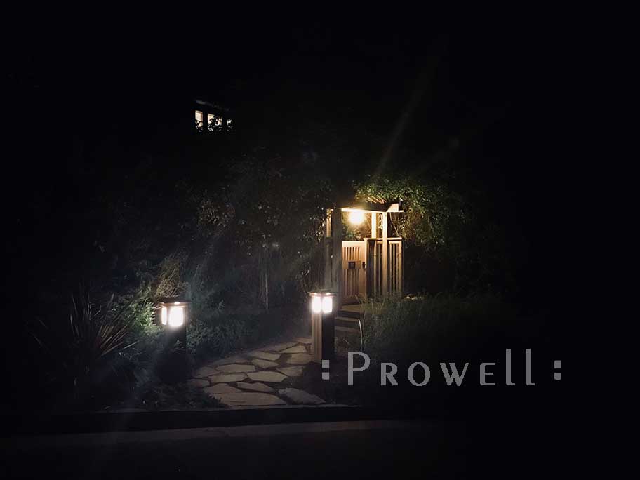 site photo showing two lighted garden columns and the outdoor gate #40-4 in larkspur, calfornia