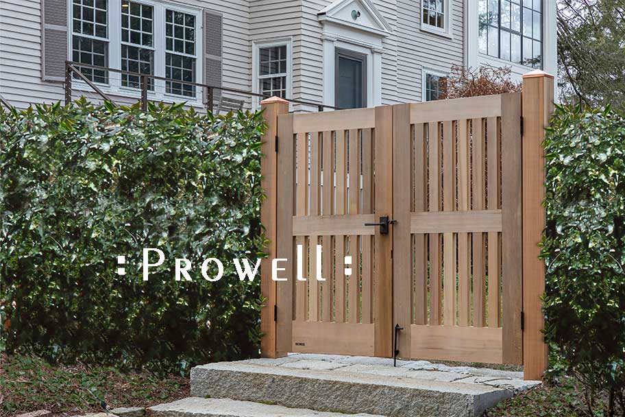 on site photo showing double gates 40-6 in Lincoln, Massachusetts. Prowell woodworks