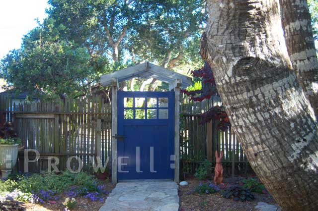 Site photograph showing craftsman wood gate in Carmel, CA