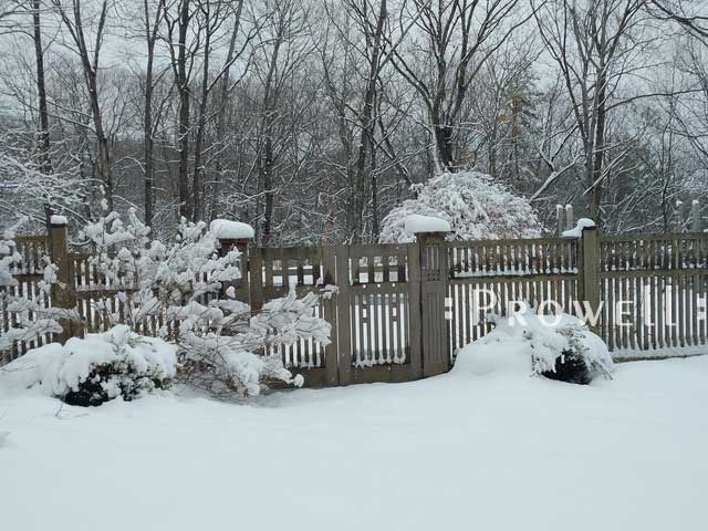 snowy winter site photo showing double gate design #52-6 in Highland, New York.