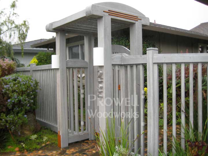 site photo showing wood picket gate #54 in Marin County, California after 20 years!