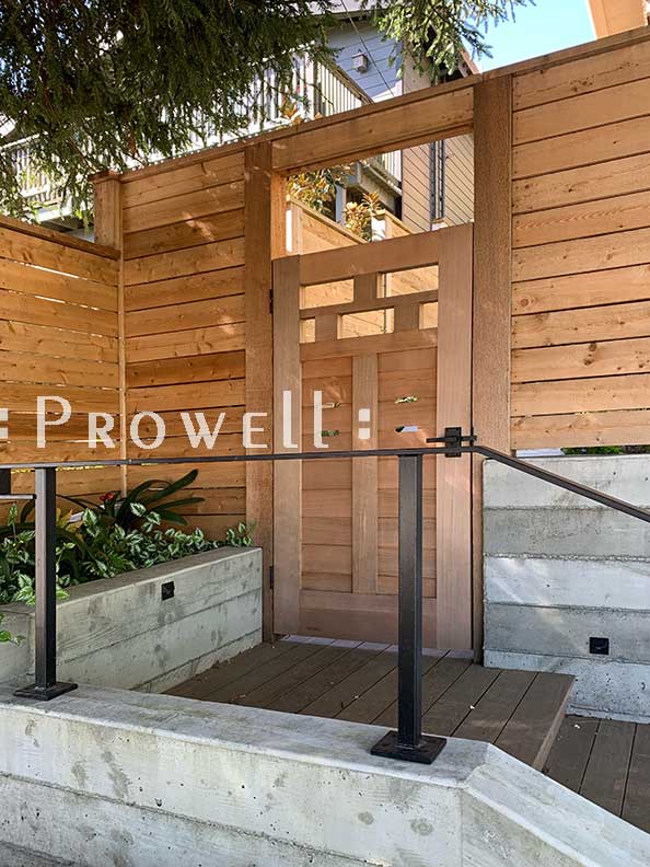 Another site photograph showing wood garden gate design 71-4 in Mill Valley, California