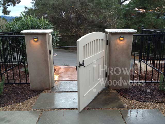 wood garden gates with stucco columns in the san francisco bay area