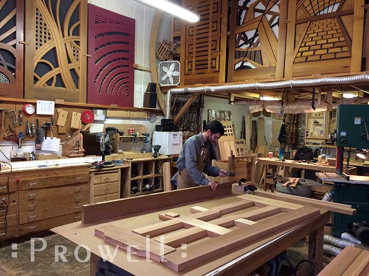 shop photograph showing the assembly process for wood gate #92