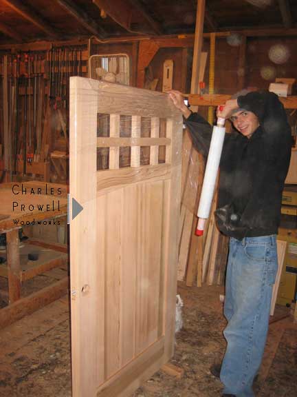 shop photo showing a wooden gate design #93 as completed.