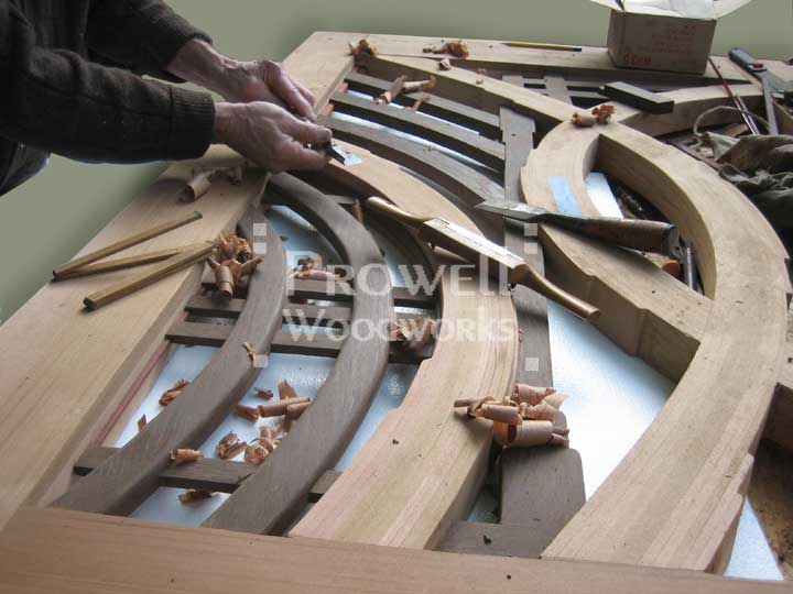 shop photograph showing woodworking joints for the abstract gate design #200