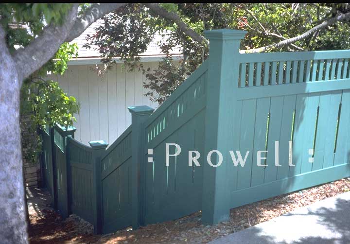 custom wood fence #1-13 in Marin on a sloped grade. Prowell woodworks.