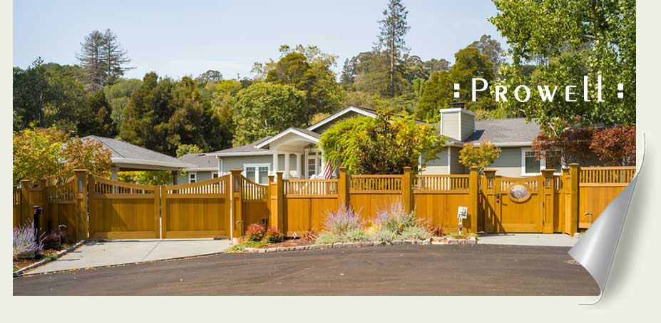 Custom wood driveway entrance gates 38 in Marin county, CA.