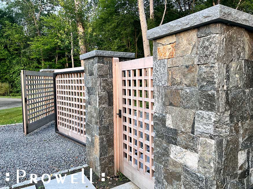 wooden driveway gates with steel frame in Rhode Island