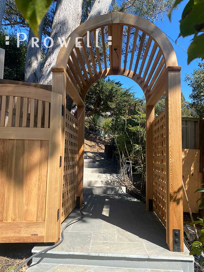 Fence and gate post brackets on stone.
