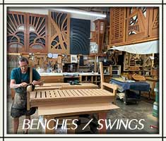 Custom wood garden benches and swings.